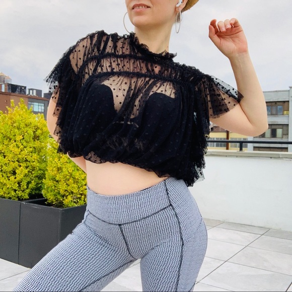 Free People Sheer Polka Dot Tulle Ruffle Cinch Top - Picture 11 of 16